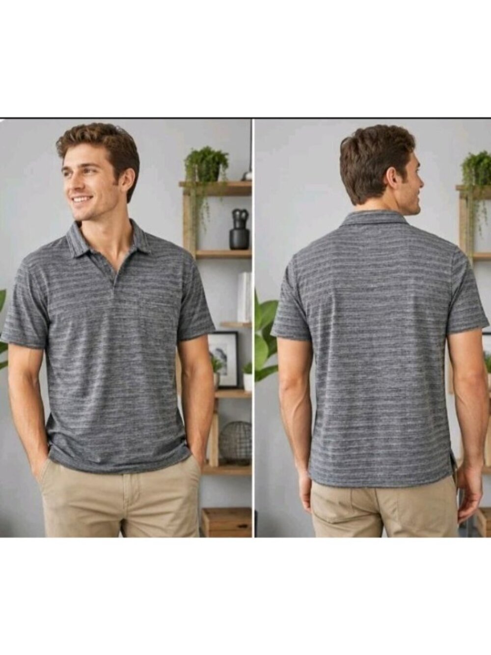 Banana Republic Mens Polo Shirt Casual School Work XL Marled Gray Black Pocket